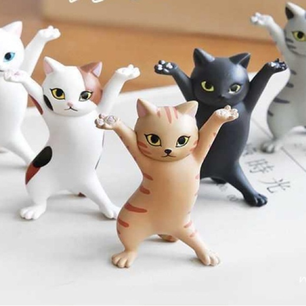 5pc Dancing Cat Pen Holder‎ Set Whimsical Desk Decor Feline Figurines Multicolor